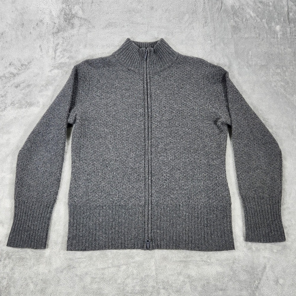Vintage Marshall Field's Sweater Mens Large Gray Zip Mock Neck Cashmere 90s
